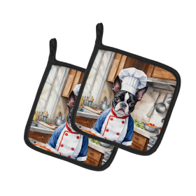 The Dog Chef Pair of Pot Holders (Design: Boston Terrier 6216, size: 7.5HX7.5W)