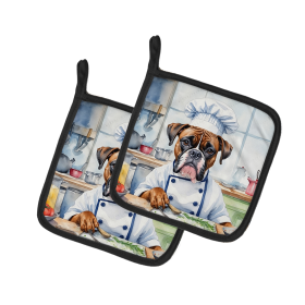 The Dog Chef Pair of Pot Holders (Design: Boxer 6219, size: 7.5HX7.5W)
