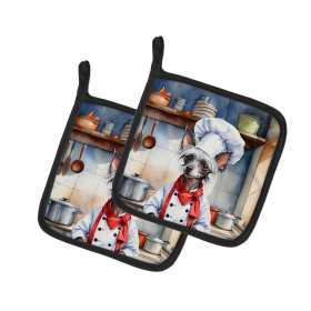 The Dog Chef Pair of Pot Holders (Design: Chinese Crested 6231, size: 7.5HX7.5W)