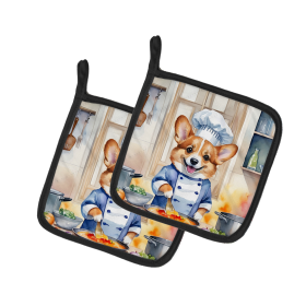 The Dog Chef Pair of Pot Holders (Design: Corgi 6235, size: 7.5HX7.5W)