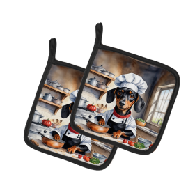 The Dog Chef Pair of Pot Holders (Design: Dachshund 6238, size: 7.5HX7.5W)