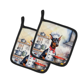 The Dog Chef Pair of Pot Holders (Design: Doberman Pinscher 6240, size: 7.5HX7.5W)