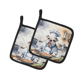 The Dog Chef Pair of Pot Holders (Design: English Bulldog 6243, size: 7.5HX7.5W)