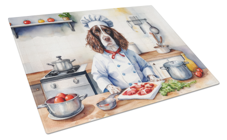 The Dog Chef Glass Cutting Board (Dog Breed: English Springer Spaniel 6247, size: large)