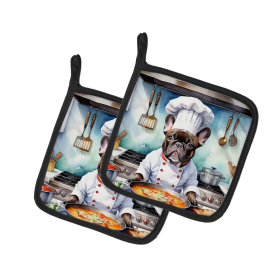 The Dog Chef Pair of Pot Holders (Design: French Bulldog 6251, size: 7.5HX7.5W)