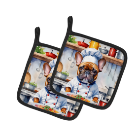 The Dog Chef Pair of Pot Holders (Design: French Bulldog 6252, size: 7.5HX7.5W)
