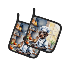 The Dog Chef Pair of Pot Holders (Design: German Wirehaired Pointer 6255, size: 7.5HX7.5W)