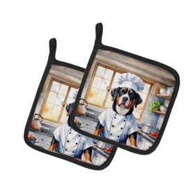The Dog Chef Pair of Pot Holders (Design: Greater Swiss Mountain Dog 6262, size: 7.5HX7.5W)