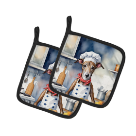 The Dog Chef Pair of Pot Holders (Design: Greyhound 6263, size: 7.5HX7.5W)