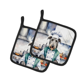 The Dog Chef Pair of Pot Holders (Design: Irish Wolfhound 6268, size: 7.5HX7.5W)