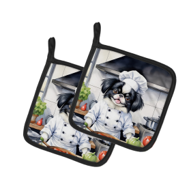 The Dog Chef Pair of Pot Holders (Design: Japanese Chin 6271, size: 7.5HX7.5W)