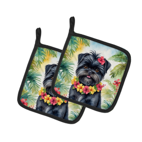 Luau Party Pair of Pot Holders (Design: Affenpinscher 6344, size: 7.5HX7.5W)