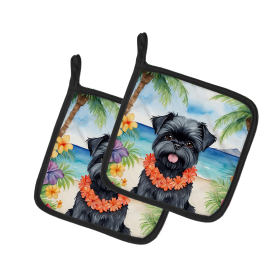 Luau Party Pair of Pot Holders (Design: Affenpinscher 6345, size: 7.5HX7.5W)