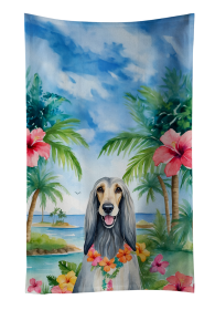 Luau Party Kitchen Towel (Dog Breed: Afghan Hound 6346, size: 25Hx15W)