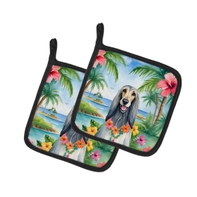 Luau Party Pair of Pot Holders (Design: Afghan Hound 6346, size: 7.5HX7.5W)