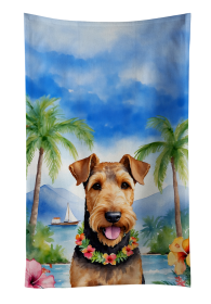 Luau Party Kitchen Towel (Dog Breed: Airedale Terrier 6347, size: 25Hx15W)