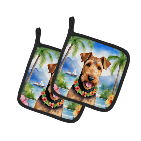 Luau Party Pair of Pot Holders (Design: Airedale Terrier 6347, size: 7.5HX7.5W)