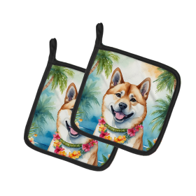 Luau Party Pair of Pot Holders (Design: Akita 6348, size: 7.5HX7.5W)