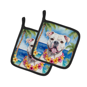 Luau Party Pair of Pot Holders (Design: American Bulldog 6350, size: 7.5HX7.5W)