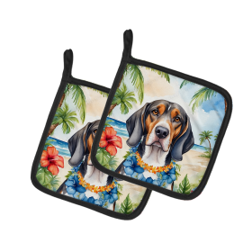 Luau Party Pair of Pot Holders (Design: American English Coonhound 6351, size: 7.5HX7.5W)