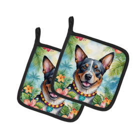 Luau Party Pair of Pot Holders (Design: Australian Cattle Dog 6357, size: 7.5HX7.5W)