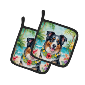 Luau Party Pair of Pot Holders (Design: Australian Shepherd 6358, size: 7.5HX7.5W)