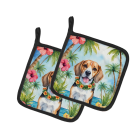 Luau Party Pair of Pot Holders (Design: Beagle 6362, size: 7.5HX7.5W)