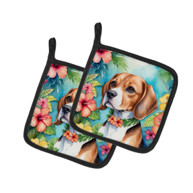 Luau Party Pair of Pot Holders (Design: Beagle 6363, size: 7.5HX7.5W)