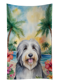 Luau Party Kitchen Towel (Dog Breed: Bearded Collie 6364, size: 25Hx15W)