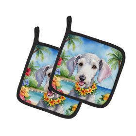 Luau Party Pair of Pot Holders (Design: Bedlington Terrier 6365, size: 7.5HX7.5W)