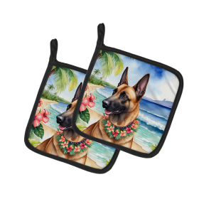 Luau Party Pair of Pot Holders (Design: Belgian Malinois 6366, size: 7.5HX7.5W)