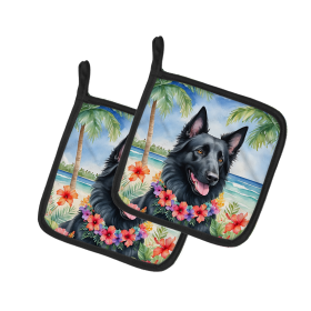Luau Party Pair of Pot Holders (Design: Belgian Sheepdog 6367, size: 7.5HX7.5W)