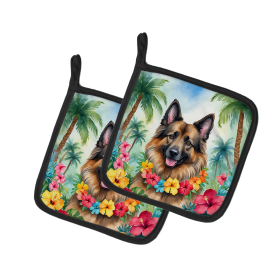 Luau Party Pair of Pot Holders (Design: Belgian Tervuren 6368, size: 7.5HX7.5W)