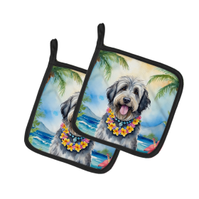 Luau Party Pair of Pot Holders (Design: Bergamasco Sheepdog 6369, size: 7.5HX7.5W)