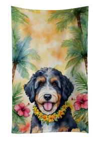 Luau Party Kitchen Towel (Dog Breed: Bernedoodle 6370, size: 25Hx15W)