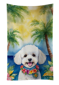Luau Party Kitchen Towel (Dog Breed: Bichon Frise 6372, size: 25Hx15W)