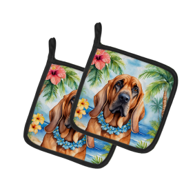Luau Party Pair of Pot Holders (Design: Bloodhound 6375, size: 7.5HX7.5W)