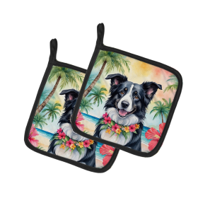Luau Party Pair of Pot Holders (Design: Border Collie 6377, size: 7.5HX7.5W)