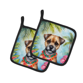 Luau Party Pair of Pot Holders (Design: Border Terrier 6378, size: 7.5HX7.5W)