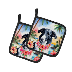 Luau Party Pair of Pot Holders (Design: Borzoi 6379, size: 7.5HX7.5W)