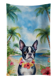 Luau Party Kitchen Towel (Dog Breed: Boston Terrier 6381, size: 25Hx15W)