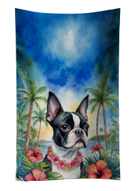 Luau Party Kitchen Towel (Dog Breed: Boston Terrier 6382, size: 25Hx15W)