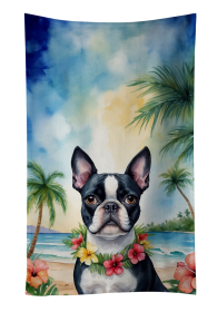 Luau Party Kitchen Towel (Dog Breed: Boston Terrier 6383, size: 25Hx15W)