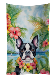 Luau Party Kitchen Towel (Dog Breed: Boston Terrier 6384, size: 25Hx15W)