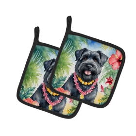 Luau Party Pair of Pot Holders (Design: Bouvier des Flandres 6385, size: 7.5HX7.5W)