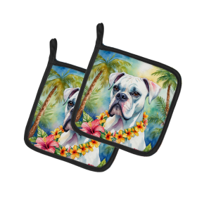 Luau Party Pair of Pot Holders (Design: Boxer 6386, size: 7.5HX7.5W)