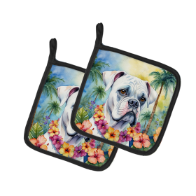 Luau Party Pair of Pot Holders (Design: Boxer 6387, size: 7.5HX7.5W)