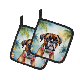 Luau Party Pair of Pot Holders (Design: Boxer 6389, size: 7.5HX7.5W)
