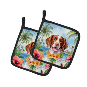 Luau Party Pair of Pot Holders (Design: Brittany Spaniel 6391, size: 7.5HX7.5W)