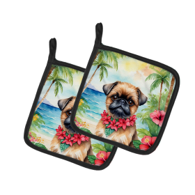 Luau Party Pair of Pot Holders (Design: Brussels Griffon 6392, size: 7.5HX7.5W)